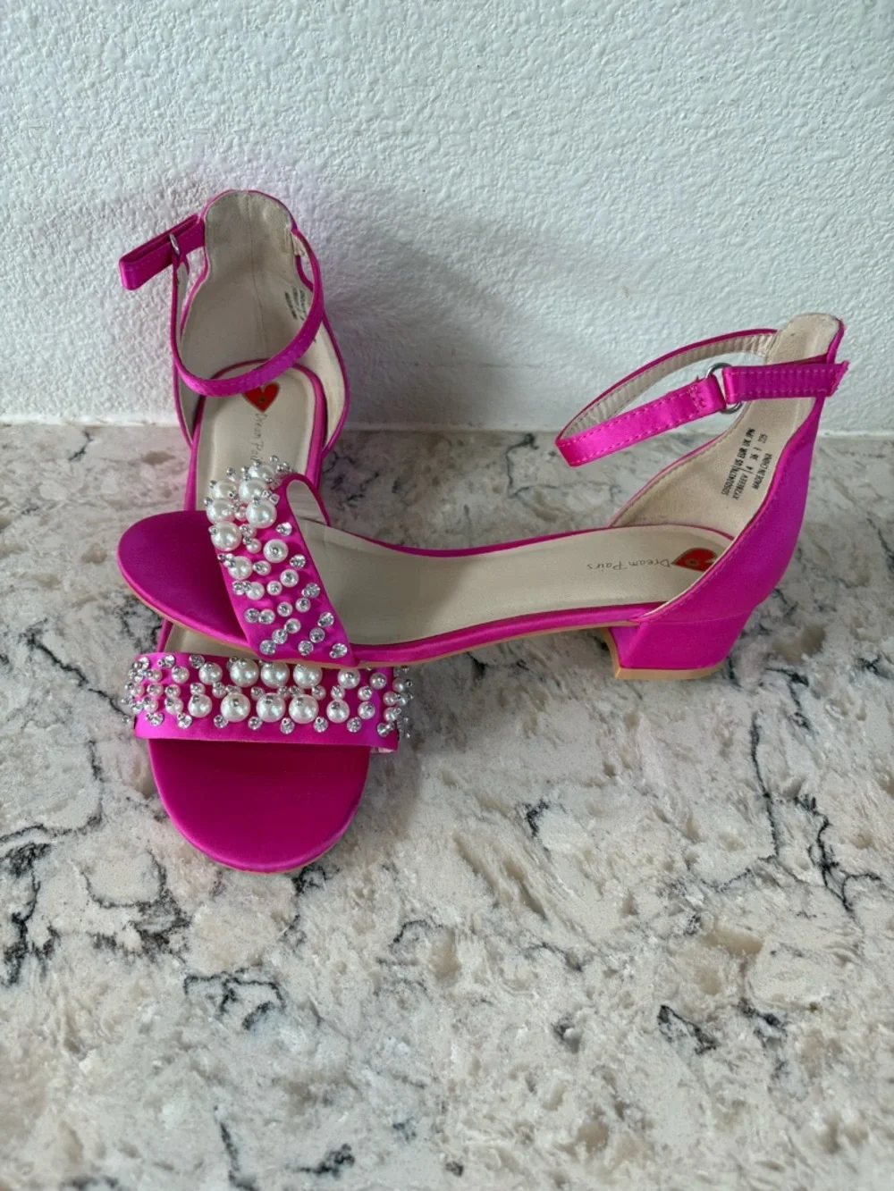 Dream Pairs Fuchsia Pearl & Rhinestone Block Heel Sandals